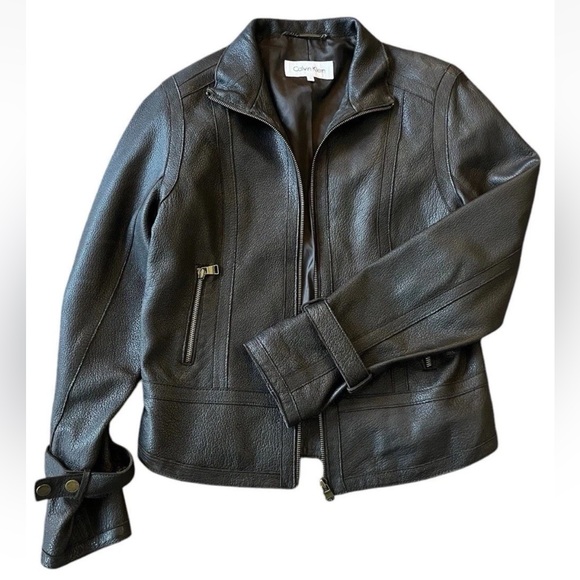 Calvin Klein Leather Moto Jacket Small - Picture 3 of 12